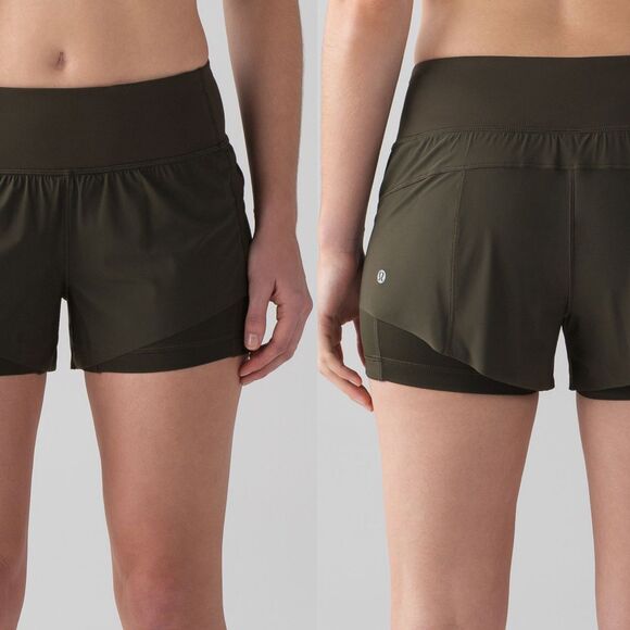 Lululemon Pants - Lululemon Womens Size 4 Squad Goals 3.5" Lined Running Shorts Dark Olive Green